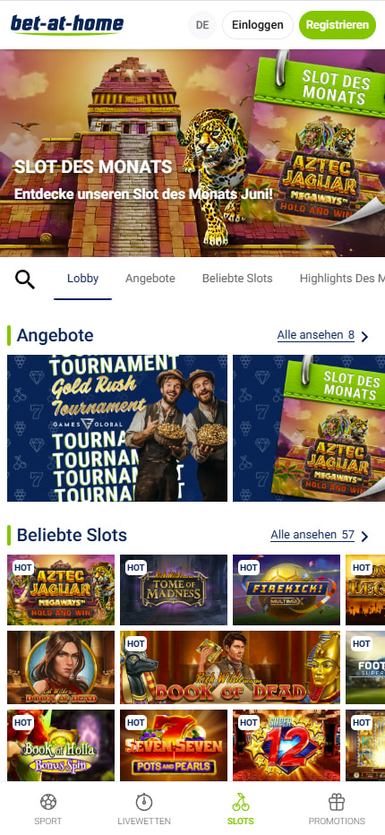 Startseite von bet-at-home auf dem Smartphone