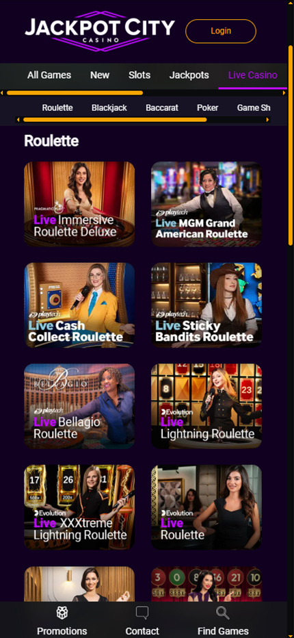 JackpotCity Casino Live Casino on Mobile