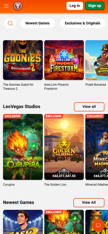 LeoVegas Casino Home Page on Mobile