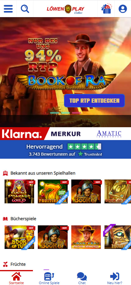 Startseite von Löwen Play auf dem Smartphone